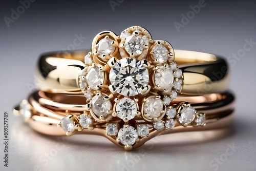 Cluster stack of diamond wedding engagment rings
 photo