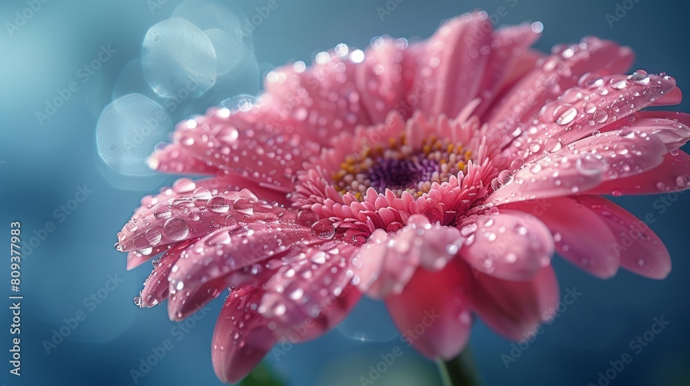 Close-up of a pink gerbera flower with water droplets Close-up of a pink gerbera flower with water droplets