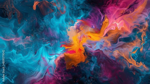 a colorful abstract painting featuring a red  yellow  green  and blue color scheme