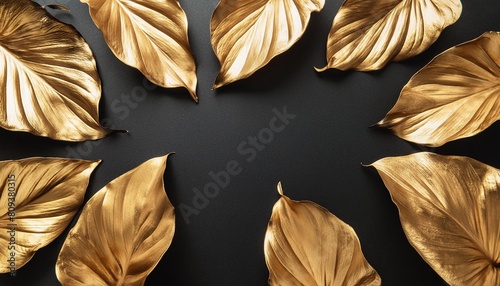 free blank space on middle and luxury golden abstract leaves on black background design