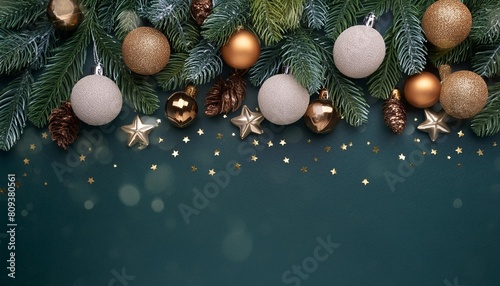 christmas border background with balls and decorations