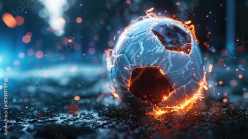 Futuristic Soccer Ball Explosion in White and Black with Neon Glow and Matte Painting - Isolated Digital Illustration