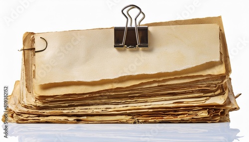 png old paper sheets with metal clip isolated