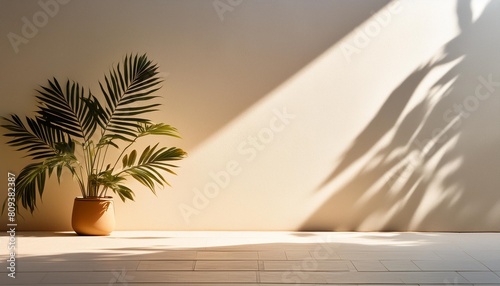 fondo de suelo y pared vacios iluminados por luz del sol y sombras de plantas fondo para presentacion de productos