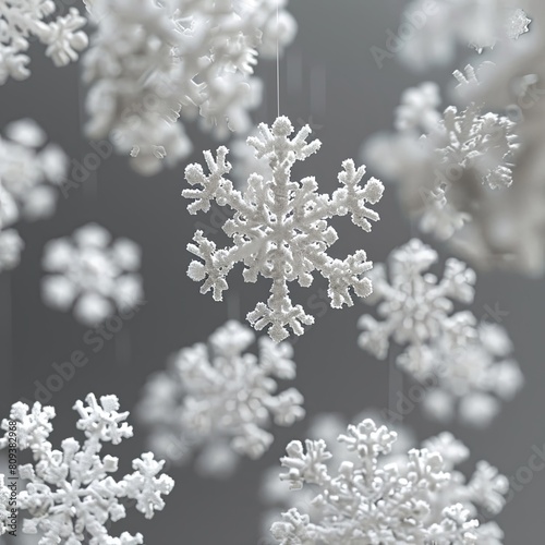 Delicate White Snowflakes on Solid Background