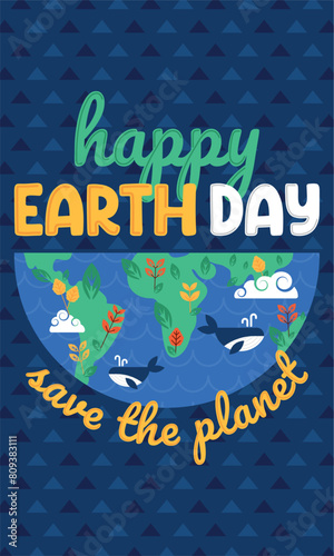 Geometric earth day card Sea life Vector illustration