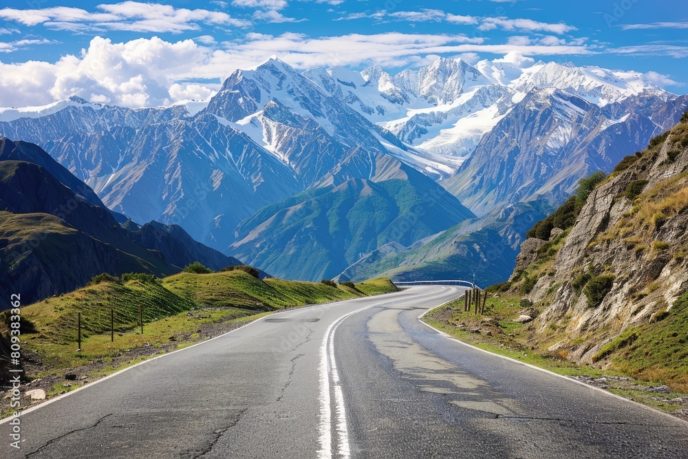 Naklejka premium Endless mountain roads winding through rugged peaks and vast valleys.