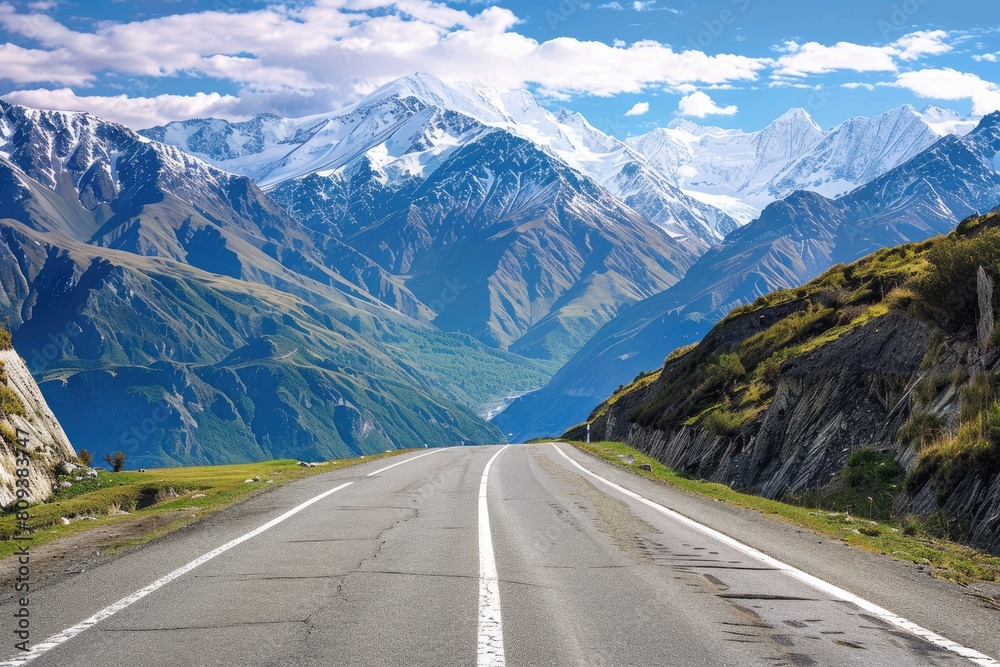 Naklejka premium Endless mountain roads winding through rugged peaks and vast valleys.