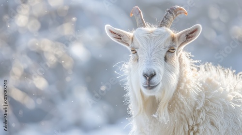 The Leader of a Snowy Farm Goat