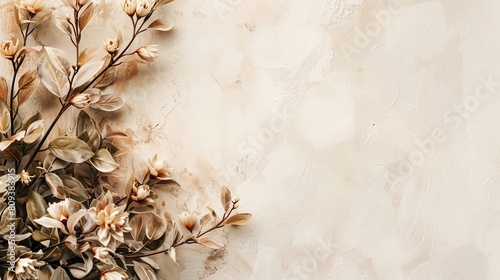 A simple beige background with a subtle texture, adding depth without overpowering the design.