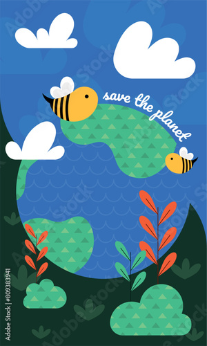 Geometric earth day card Vector illustration