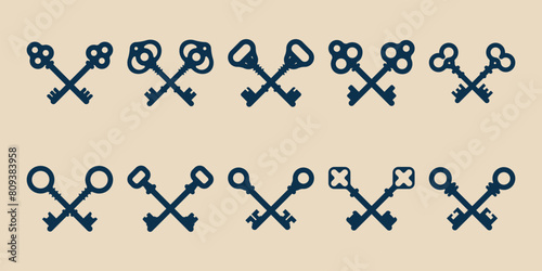 set crossed old key vector icon logo design minimalist, vector illustration design