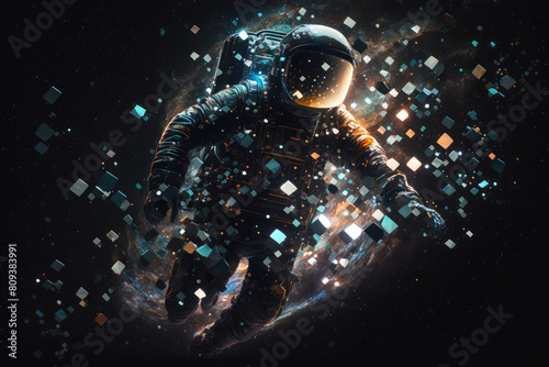 flying astronaut in outer space sky