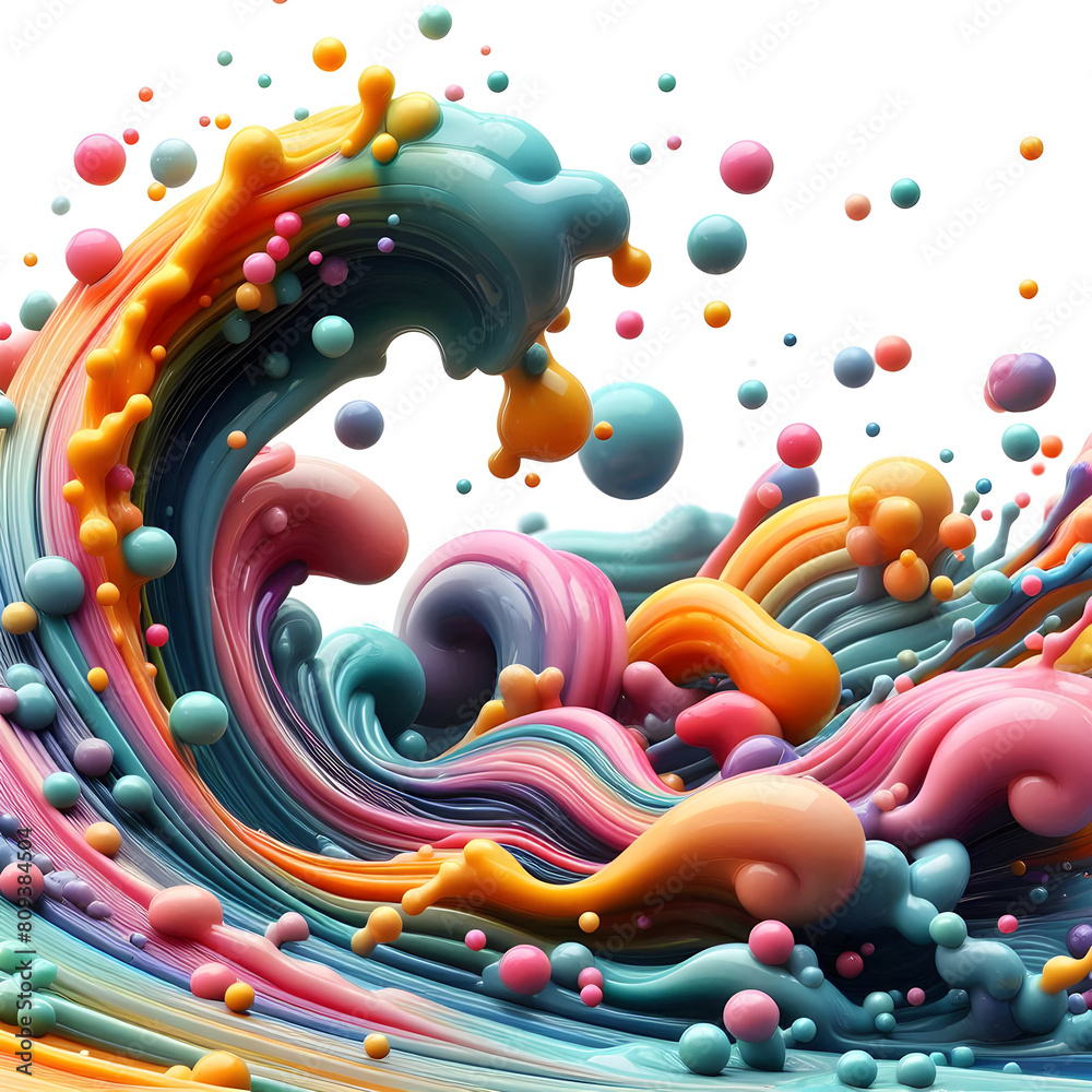 colorful splashes of thick paint, a white background, bubble, graphic, messy, motion, splat, rough, hand, watercolor, poster, acrylic, fresh, various, shape, dirty, pouring, colour, drop, 3d