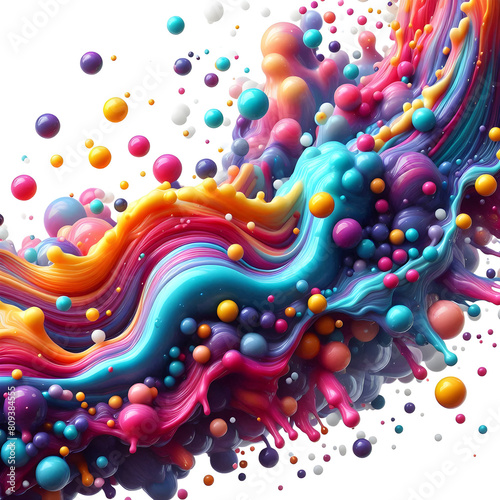 colorful splashes of thick paint, a white background, bubble, graphic, messy, motion, splat, rough, hand, watercolor, poster, acrylic, fresh, various, shape, dirty, pouring, colour, drop, 3d