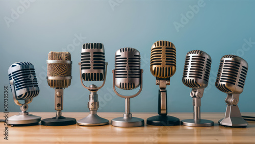 Old-fashioned Microphones on Desk with Copy-Space