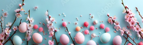 Pastel Easter Egg Holiday Banner Greeting Card with Text on Table - Frohe Ostern Feiertag
