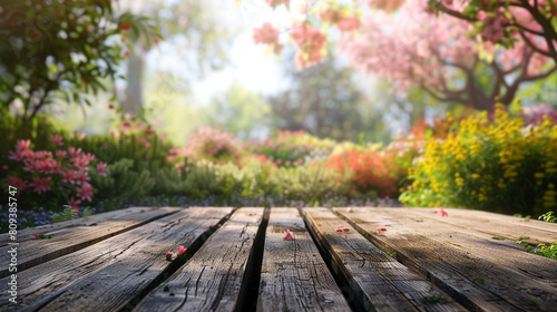 wooden table and flowers