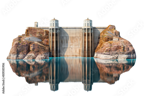 Large concrete dam holding back a massive body of water. photo