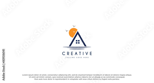 Ocean house, villa, resort logo design vector illustration.