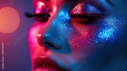 Colorful Fashion Model with Creative Makeup and Lighting