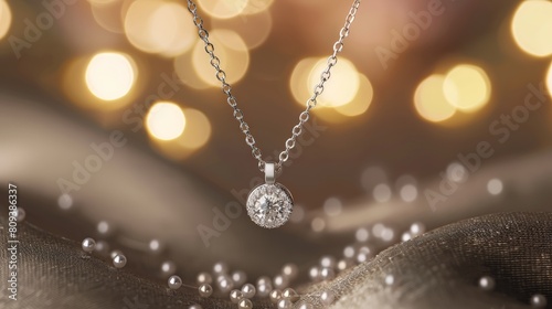 a silver necklace adorned with a diamond pendant, suspended from a chain