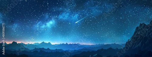 A vast starry night sky with a single shooting star streaking across.