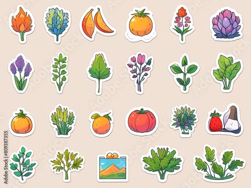 variety of stickers of different types of trees  palms and fruits