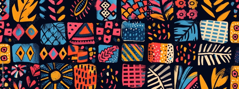 A vibrant pattern inspired by traditional textile designs from around the world.