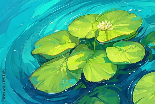 Sketch the intricate veins of a lily pad floating on a tranquil pond