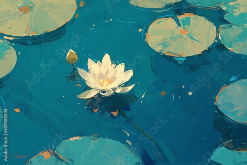 Sketch the intricate veins of a lily pad floating on a tranquil pond