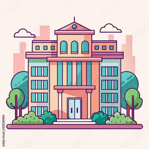 Minimalist downtown building, crafted in an adorable doodle style, Generative AI