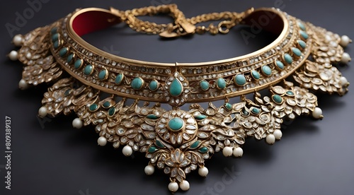 Designs of Indian jewelry, stone Studded choker necklace. 