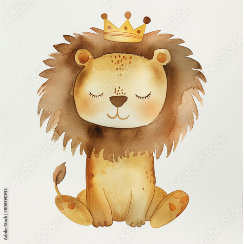 ilustração em estilo aquarela de leão com coroa. 