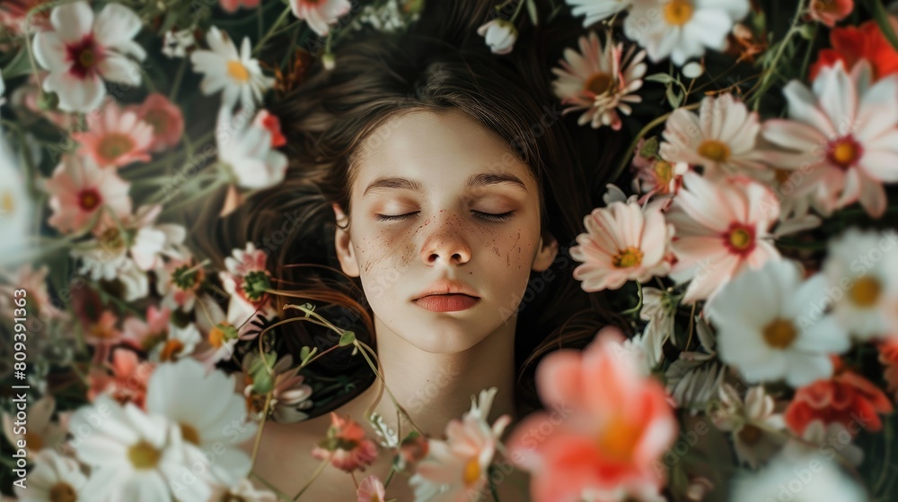 The girl was surrounded by flowers and suffocated The girl was surrounded by flowers and suffocated
