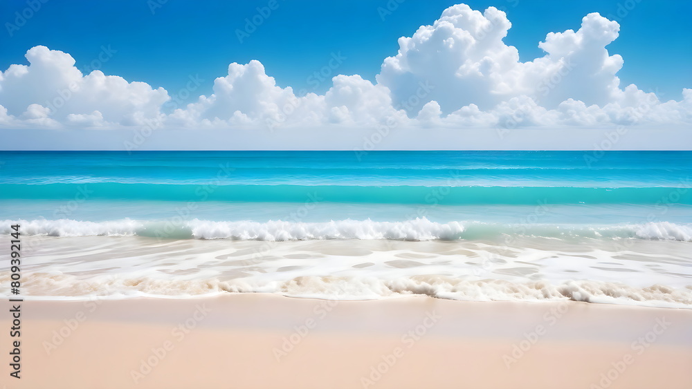 Beautiful tropical beach views with abundant clouds. Beautiful expanse of the sky meeting the sea
