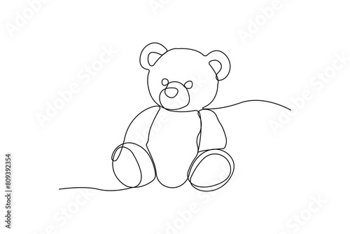 Cute teddy bear one-line art drawing. Teddy toy continuous outline vector.