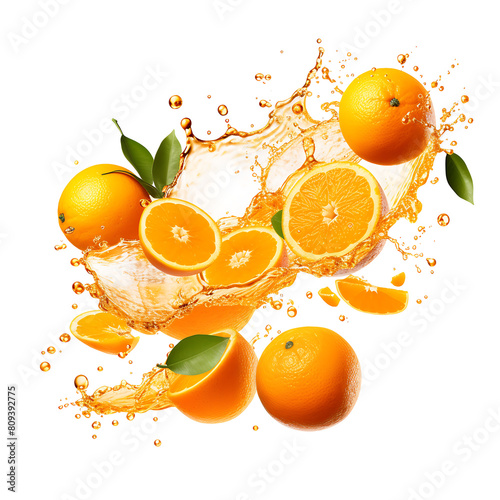 Fresh orange with water splash isolated on white background. 3d illustration