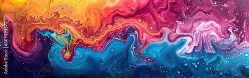Colorful Marbled Waves: Abstract Acrylic Paint Ink Texture for Bold Background Banner with Color Swirls and Painting Details