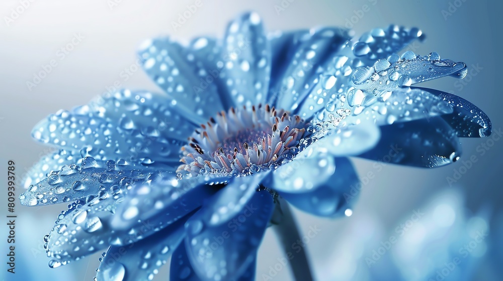 Close-up of a beautiful blue flower with dew drops Close-up of a beautiful blue flower with dew drops