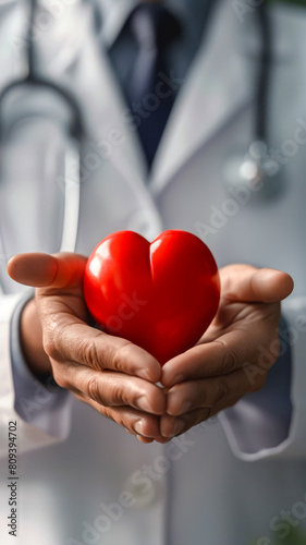 A doctor holds a heart in his hands