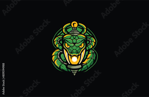 Snake and Lamp vector illustration flat design logo