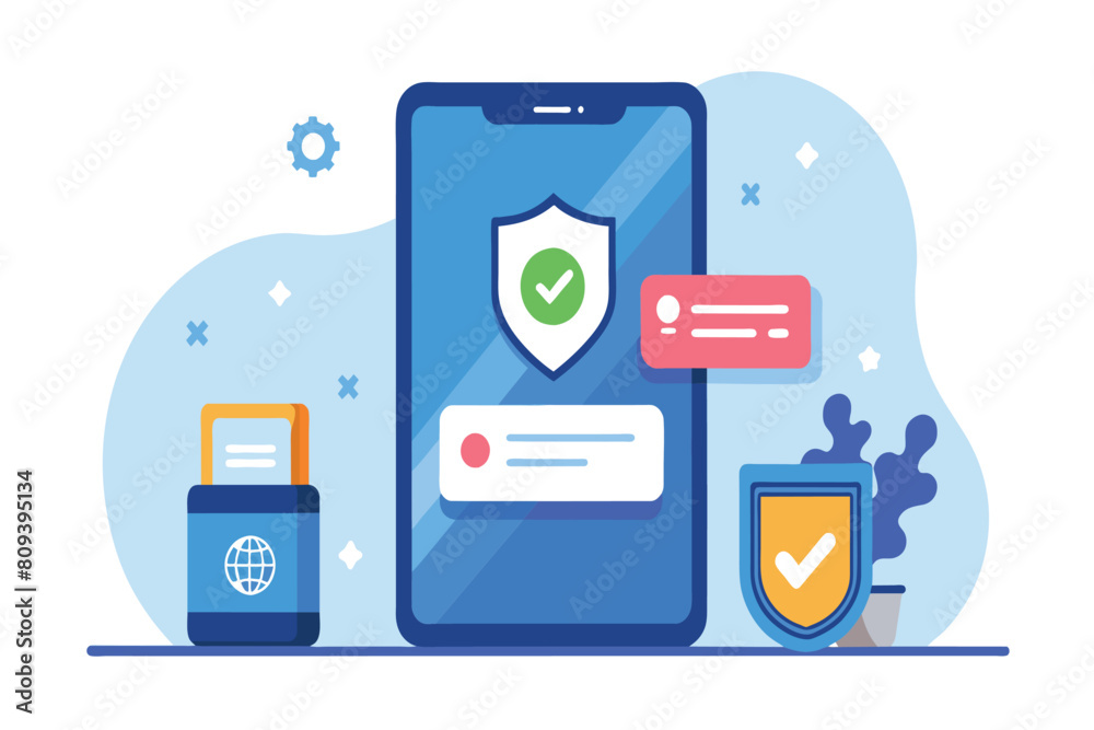 Secure login interface on a smartphone with protective icons and encryption visuals Secure login interface on a smartphone with protective icons and encryption visuals
