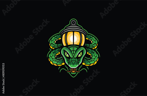 Snake and Lamp vector illustration flat design logo
