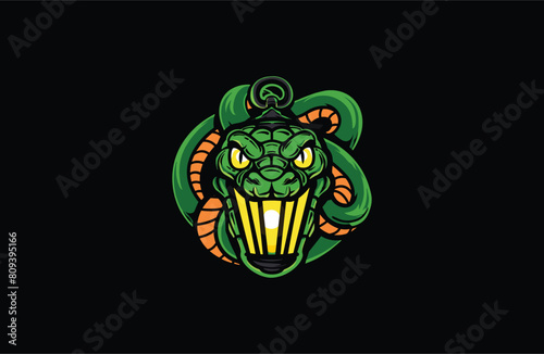 Snake and Lamp vector illustration flat design logo