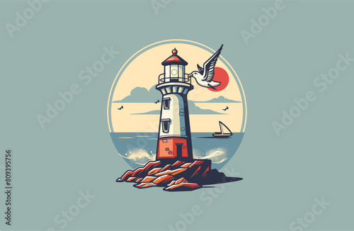 Lighthouse vector illustration flat design logo