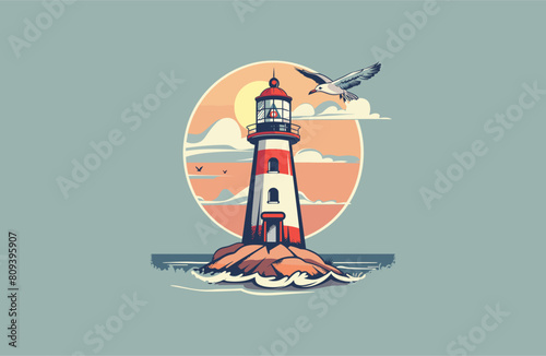Lighthouse vector illustration flat design logo