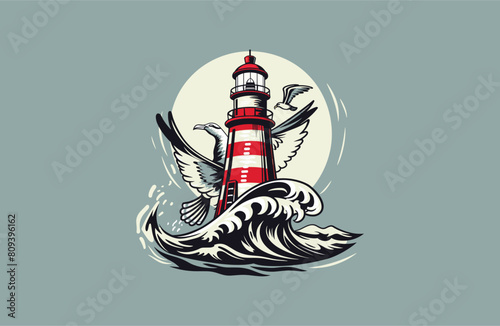 Lighthouse vector illustration flat design logo