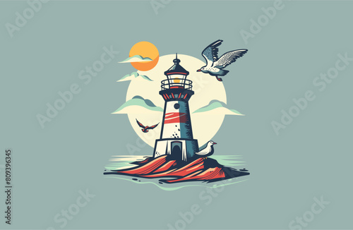 Lighthouse vector illustration flat design logo
