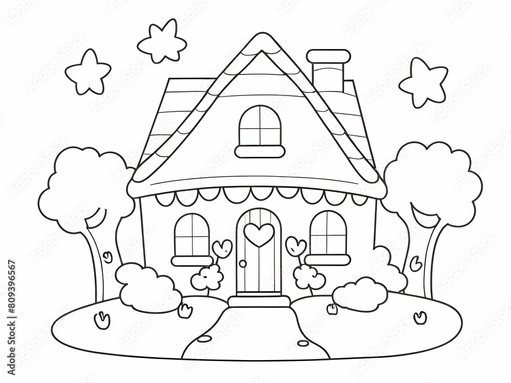 Fototapeta premium Cute house drawing coloring book
